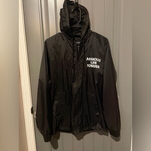 A$$holes Live Forever Nylon windbreaker Hooded zip front rain jacket pocketed S